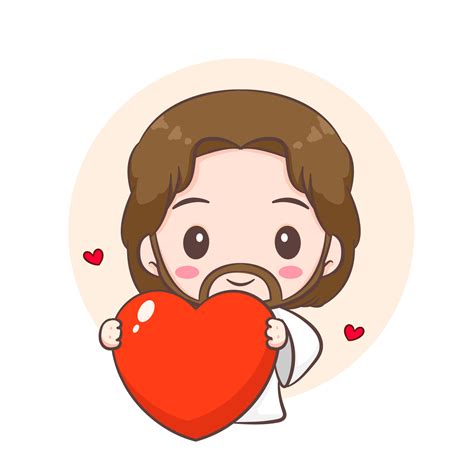 Jesus Christ With Big Love Heart Cartoon Character Cute Mascot