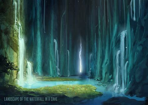 Artstation Landscape Of The Waterfall In A Cave And Landscape Of The