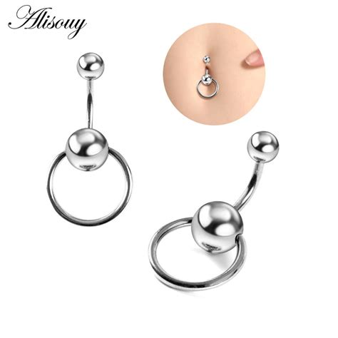 Alisouy 1 Piece 14g Surgical Stainless Steel Navel Rings Silver Color Ball Sexy Belly Button