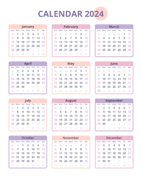 Calendar 2024 Pastel Color Vector Calendar 2024 Calendar 2024 Png