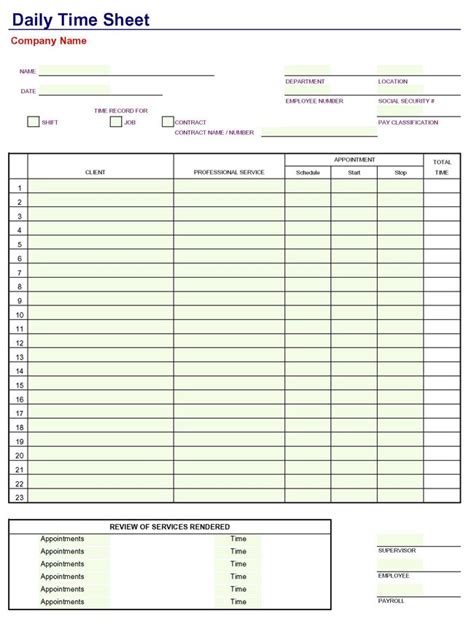 Daily Time Sheets Template Doctemplates