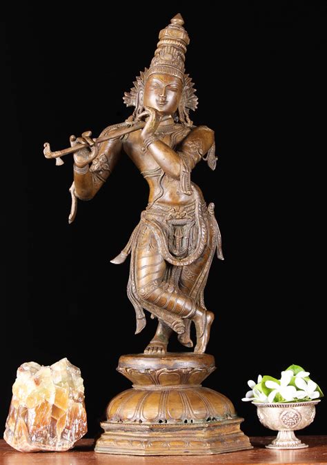 Sold Bronze Gopal Krishna Statue Octogonal Base 18 92b26 Hindu