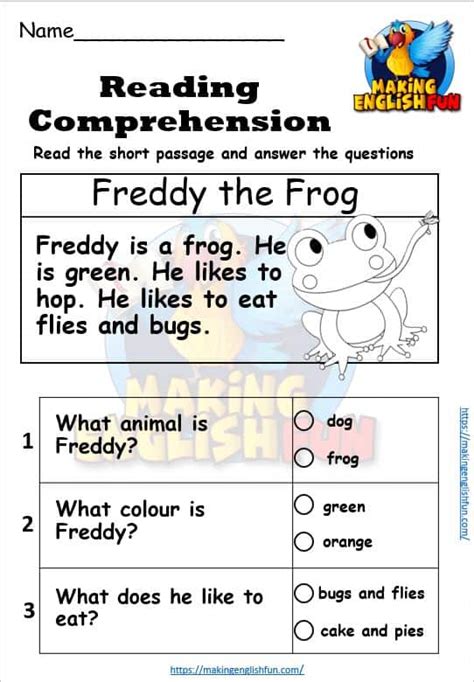 Free Kindergarten Reading Comprehension Colouring Worksheets Making