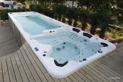 25 Breathtaking Hot Tub Pool Combo Design Ideas To Steal Hot Tub Outdoor Tub Pools Swim Spa