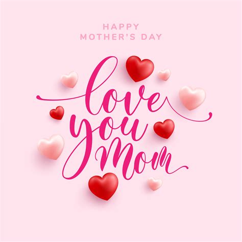 Love You Mom Word Hand Drawn Lettering And Calligraphy With Red And Pink Heart On Pink