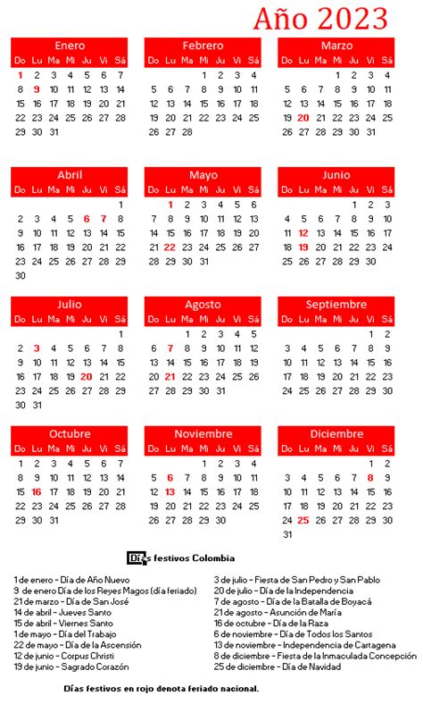 Calendario 2023 Colombia Con Festivos