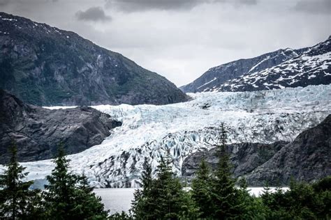 Panoramic View Of Mendenhall Glacier Juneau Alaska Stock Image Image