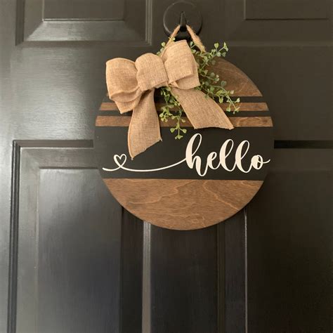 Hello Wood Round Sign Welcome Sign Housewarming T Etsyde