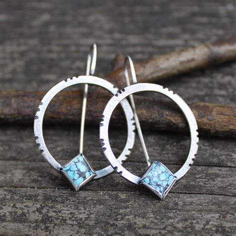 Blue Kingman Turquoise Earrings Sterling Silver Dangle Etsy