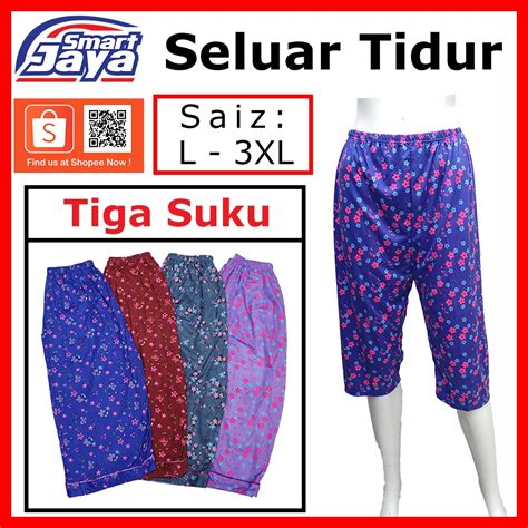 Seluar Tidur Wanita Pendek 3 Suku Warnabunga Ready Stock