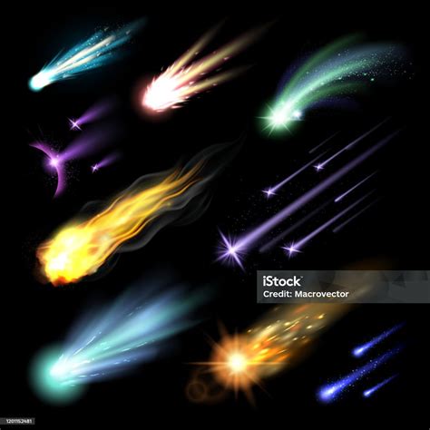 Meteors Comets Fireballs Set Stock Illustration Download Image Now