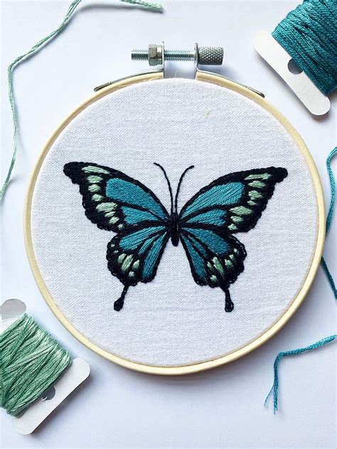 Embroidery Pattern Blue Butterfly Etsy Hand Embroidery Patterns