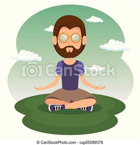 Sitting Hippie Man Meditating Hippie Man Meditating Vector