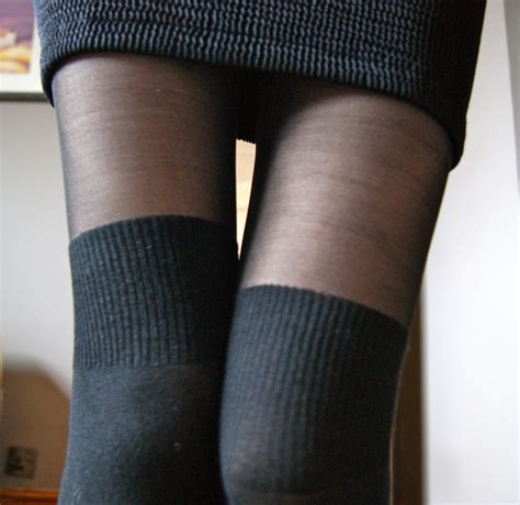 Closeup Of Thigh Highs Socks Layered With Black Pantyhose Thighhigh