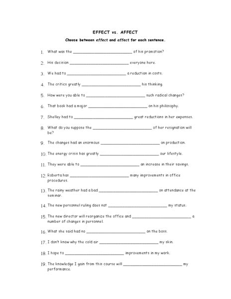 Effect Vs Affect Worksheet For 5th 10th Grade Lesson Planet
