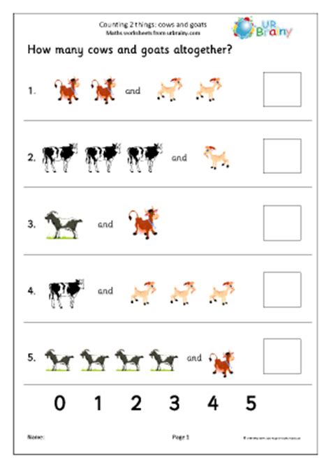 Download canva worksheets for the classroom today and get creative with your teaching methods. Counting two sets - Cows and Goats Counting Maths Worksheets For Later Reception (age 4-5)