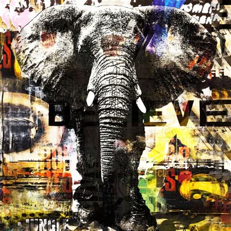 TABLEAU POP ART Street Elephant jungle 20x20cm Signé A ROSEN EUR 35 00