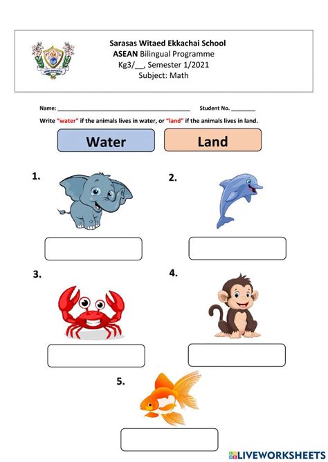 Water And Land Animals Worksheet Live Worksheets