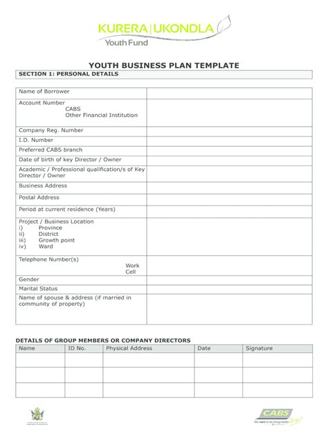 Fillable Online Youth Business Plan Template Fax Email Print Pdffiller