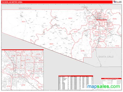 Tucson Az Metro Area Wall Map Red Line Style By Marketmaps