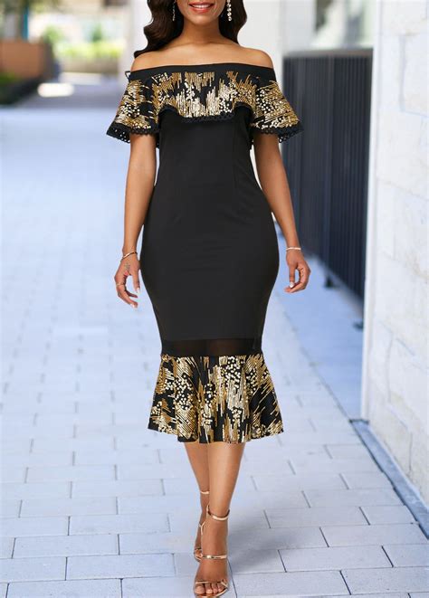 Off The Shoulder Sequin Embellished Peplum Hem Dress Embellished Dress Fashion Dresses Online