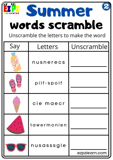 Summer Word Scramble Activity For Kids Set 2