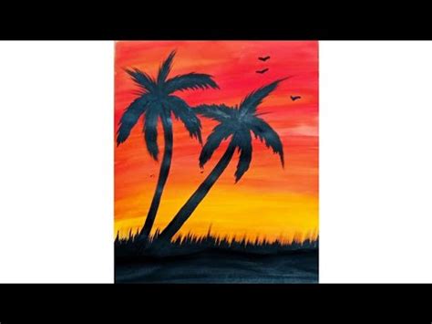 What kind of paint to use on palm trees? Easy painting for beginners step by step! Making sunset ...