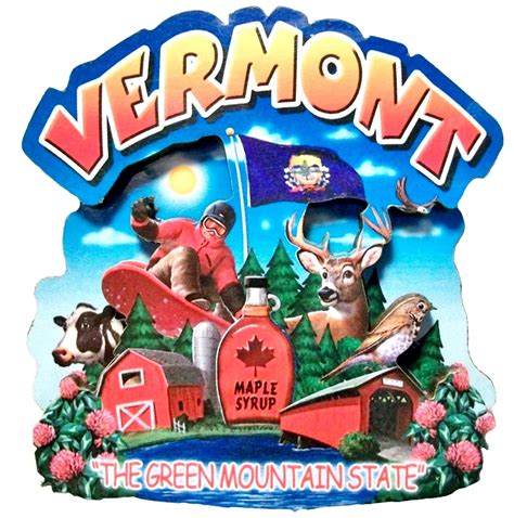Vermont The Green Mountain State Artwood Montage Fridge Magnet