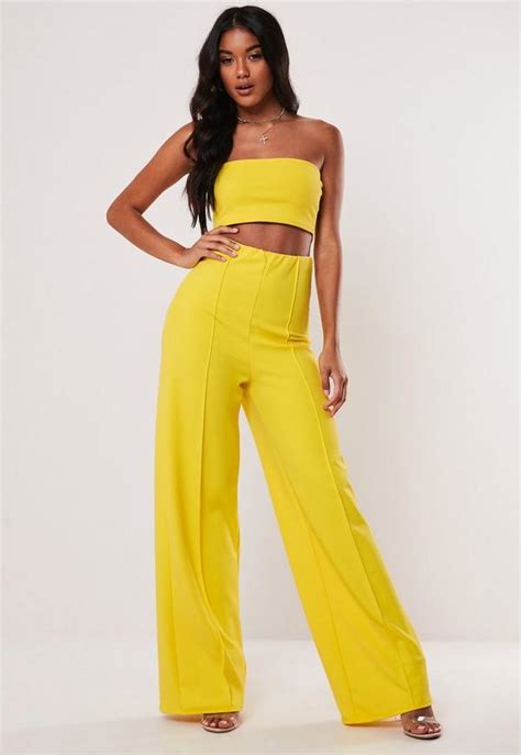 Yellow Co Ord Seam Detail Wide Leg Pants Missguided