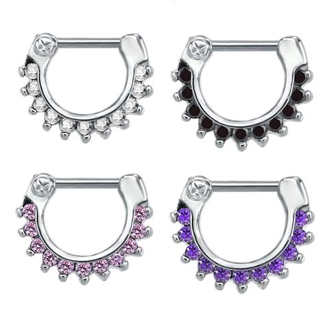 4pcs 16g Bling Cubic Zirconia Septum Clicker Ring Elegant Nose Ring Daith Piercing Jewelry
