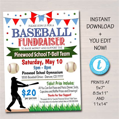 Baseball Fundraiser Flyer Template - Professional Design Template