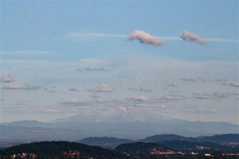 Panoramic Landscape With Mountain Forests On Blue Cloudy Sky Background