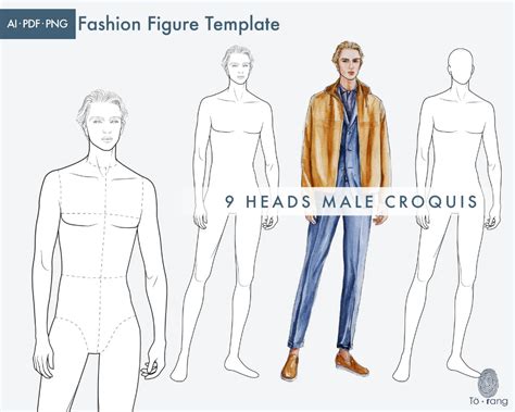 Male Croquis For Fashion Illustration 9 Heads Fashion Figure Etsy Vietnam