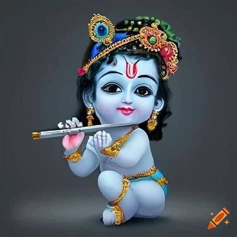 White Baby Lord Krishna Playing Flute