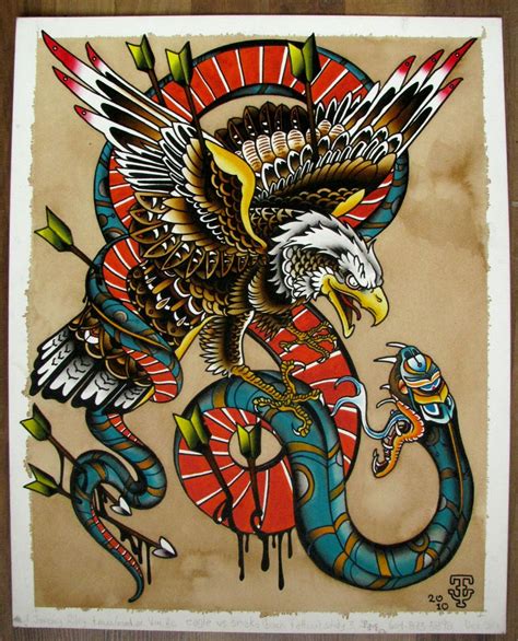 Eagle Vs Snake Traditional Tattoo Design Traditional Tattoo Flash
