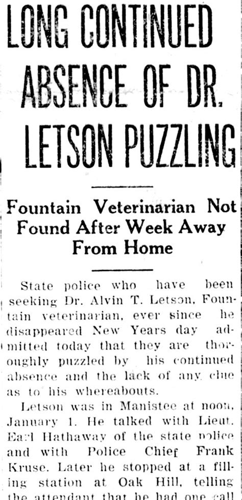 Mason County's veterinarian went missing in Manistee in 1929