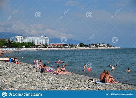 Sochi Russia June 5 2018 People On Pebble Beach In Imereti Bay