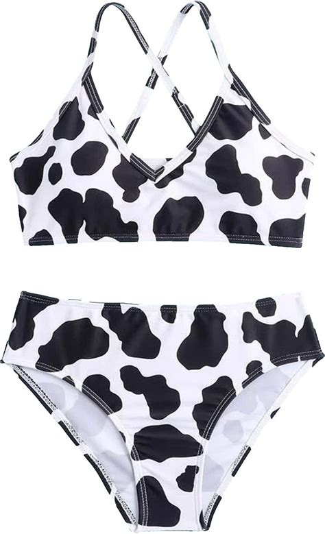 Swimwear Girls Two Piece Suits Back Cow Cute Two Piece Swimsuit Print