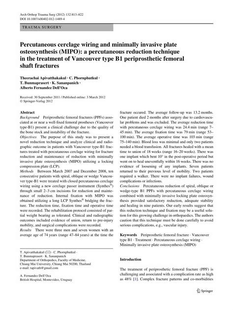 Pdf Percutaneous Cerclage Wiring And Minimally Invasive Plate