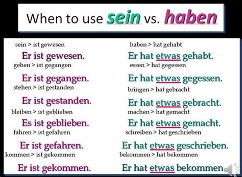 Sein Vs Haben Grammar Chart Grammar Tips Study German Learn German