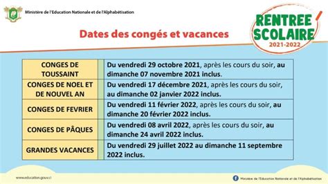 Date Des Congés Scolaires 2022 En Côte Divoire