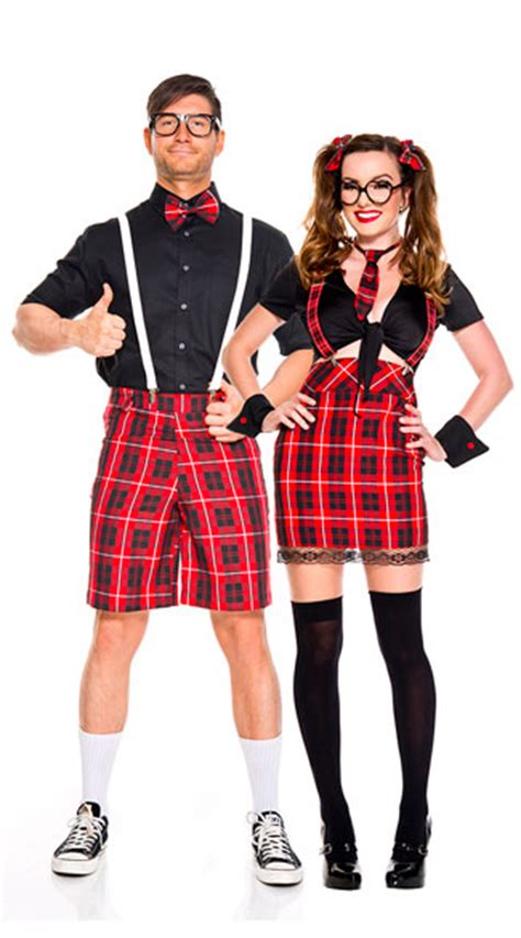 Red School Nerds Couple Costume Frisky Schoolgirl Costume High Waisted Schoolgirl Costume