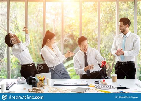 Group At Office Business Man Celebrating Success Joy From Winning A