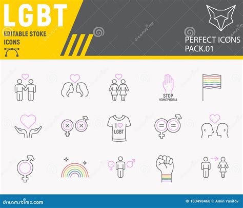 lgbt color line icon set lgbtq symbols collection vector sketches logo illustrations gay