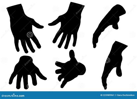 Set With Silhouettes Of Human Hands In Various Positions Isolated On