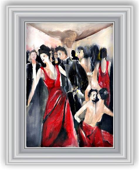 An Abstract Painting Of People Dancing In A Dance Hall With One Woman