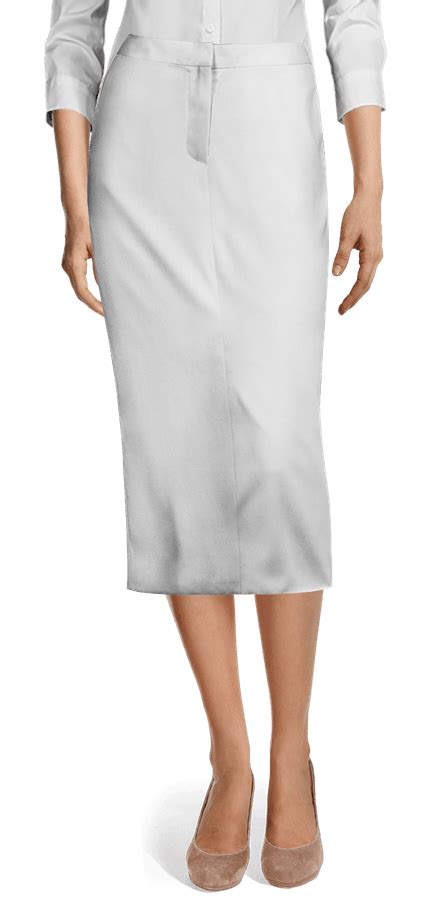 White Double Breasted Linen Midi Skirt Suit Sumissura