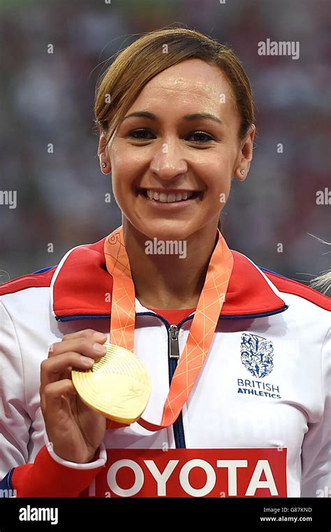 Great Britains Jessica Ennis Hill Celebrates With Her Gold Medal On