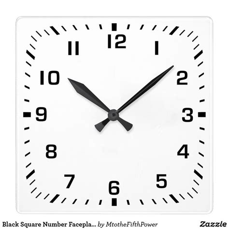Black Square Number Faceplate On White Square Wall Clock Zazzle