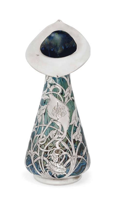 An Unusually Large Loetz Iridescent Glass Vase With Silver AppliquÉ Circa 1900 Jv Glass